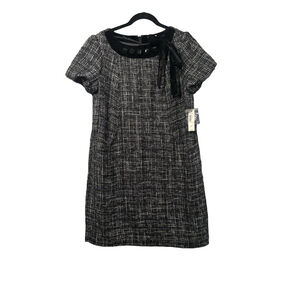 NWT WORTHINGTON Size 10 Black & White Tweed Dress with Velvet Bow